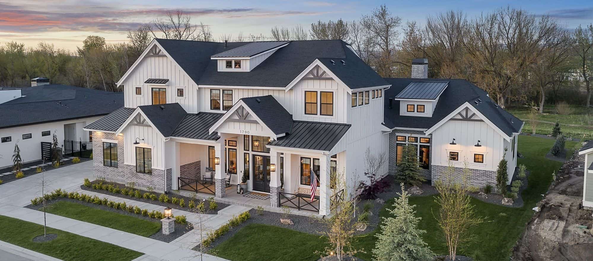 Sunset Aerial View of House